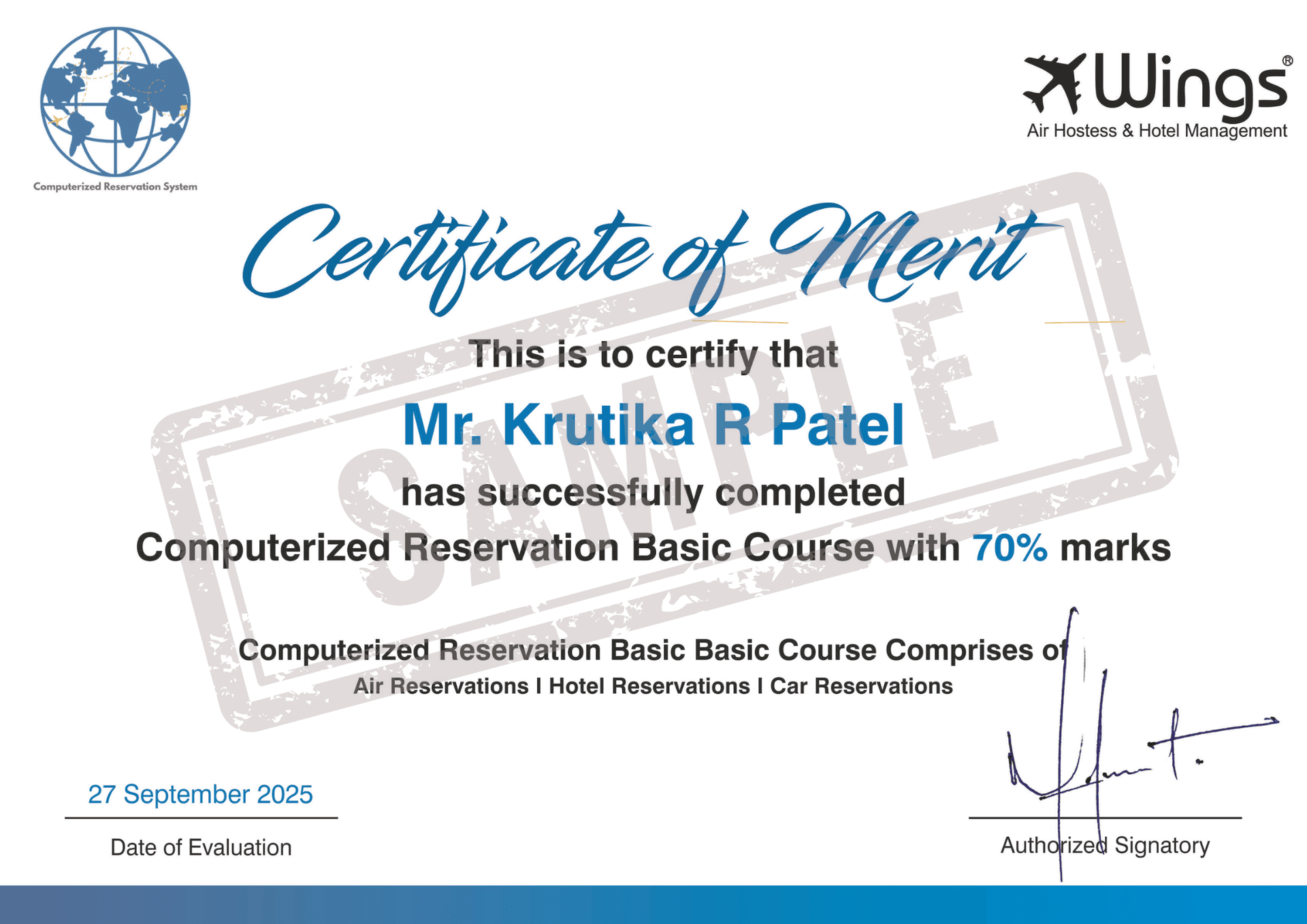 Computer Reservation System (CRS) Certificate