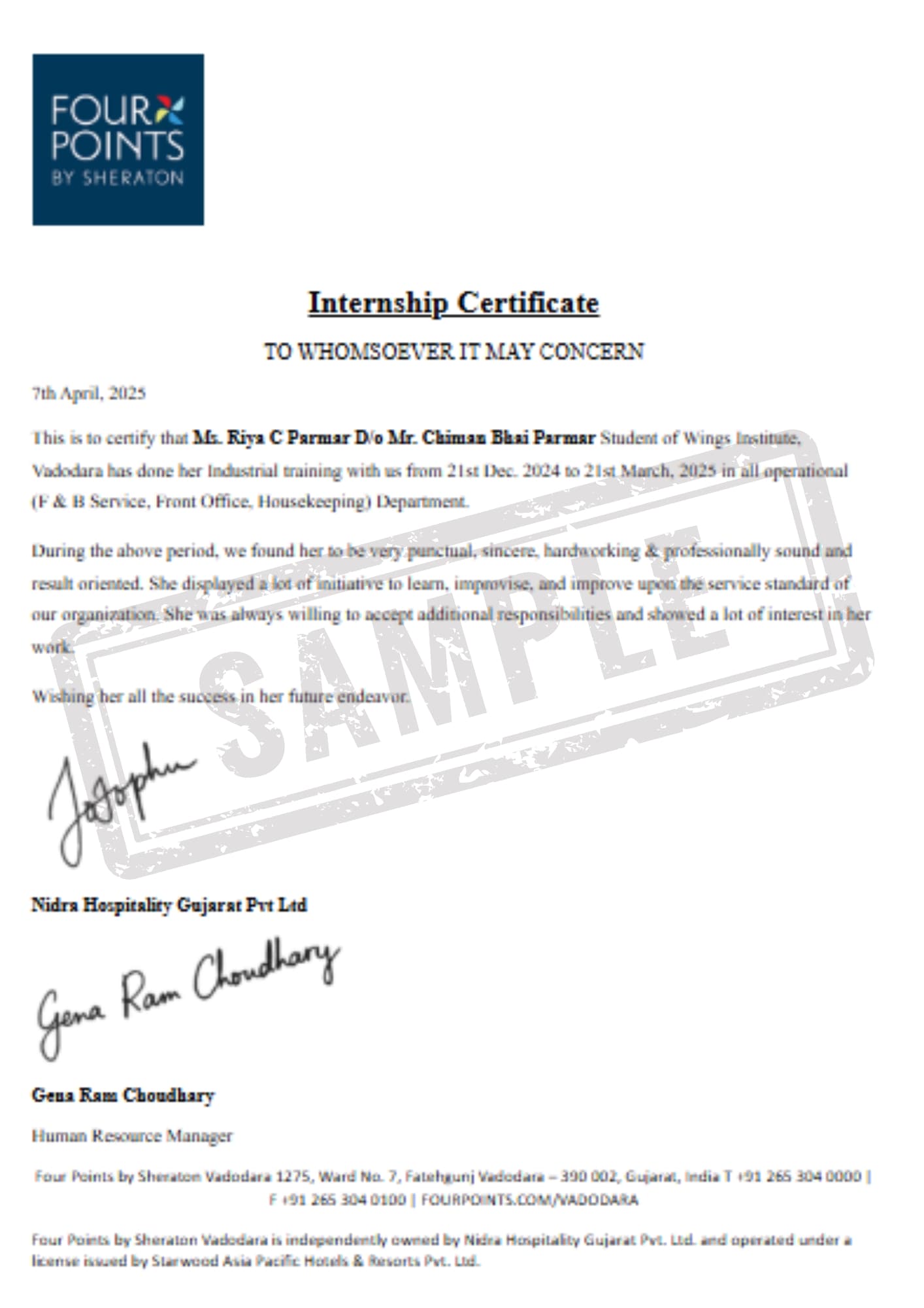 Internship Completion Certificate
