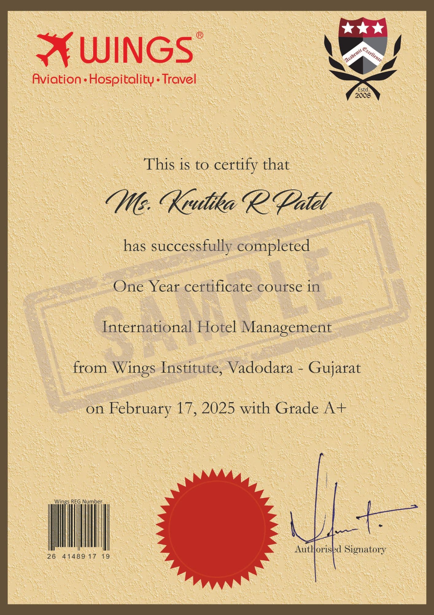 Hotel Management Diploma Certificate