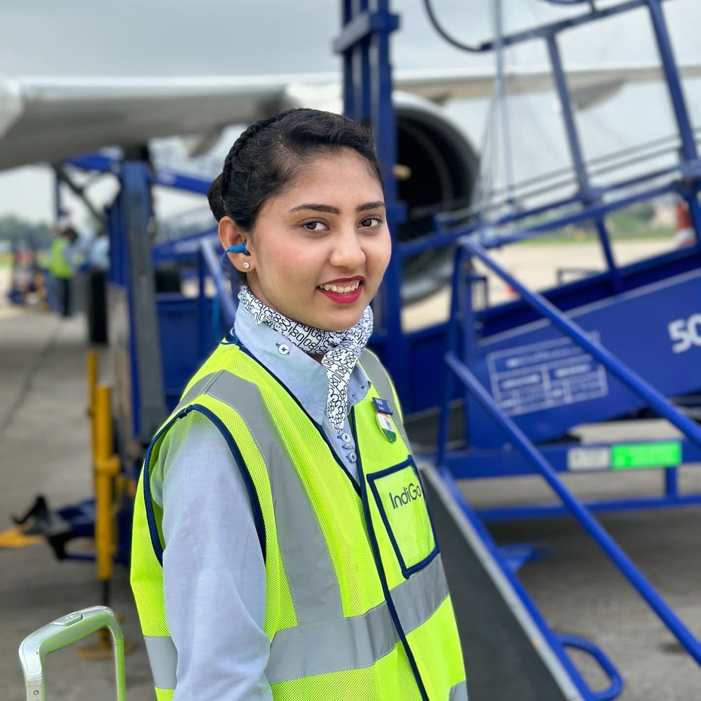 Noof Shaikh, Wings Institute Vadodara airport management graduate at IndiGo Airlines ground staff