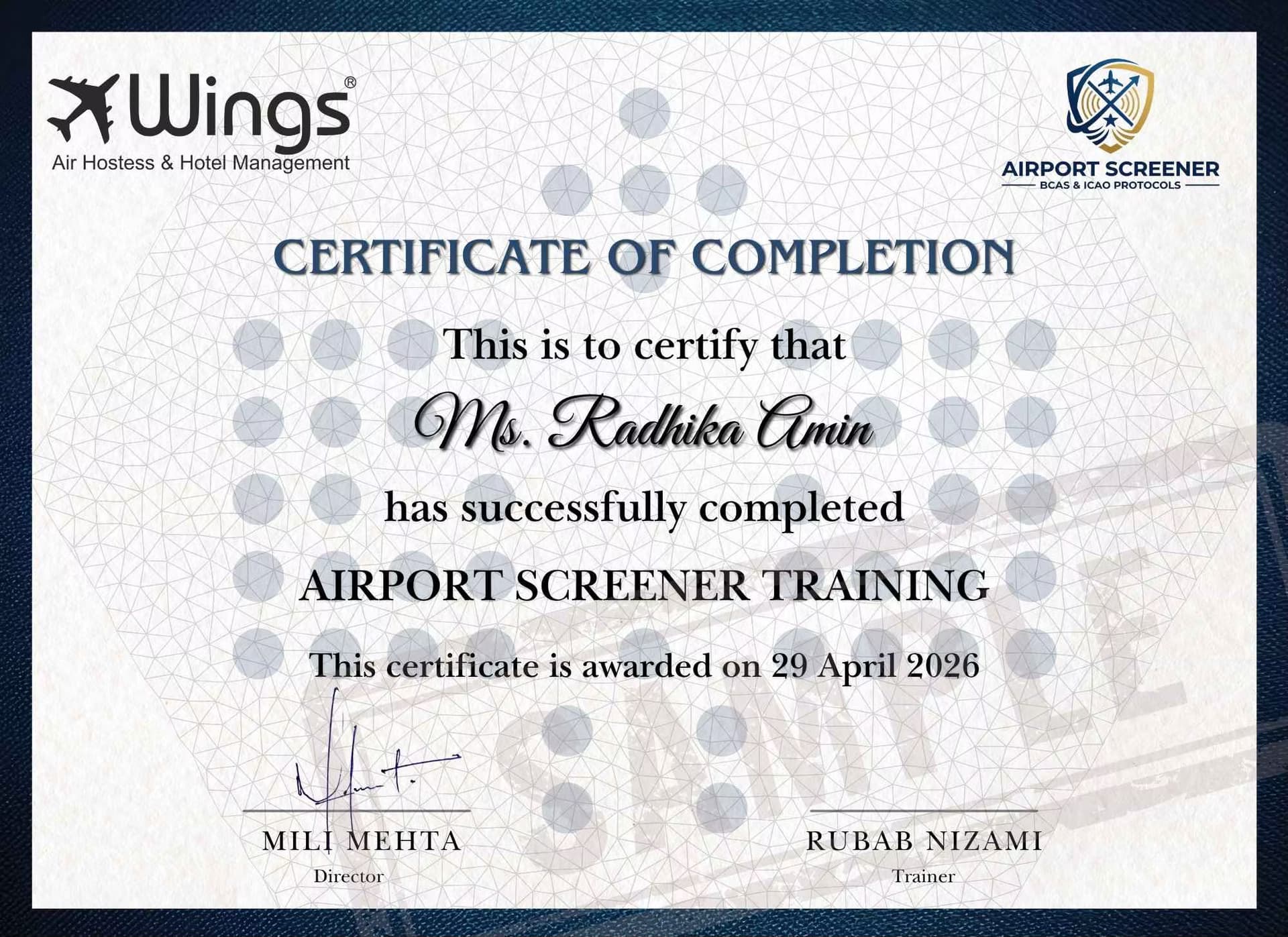 Airport Screener Certificate