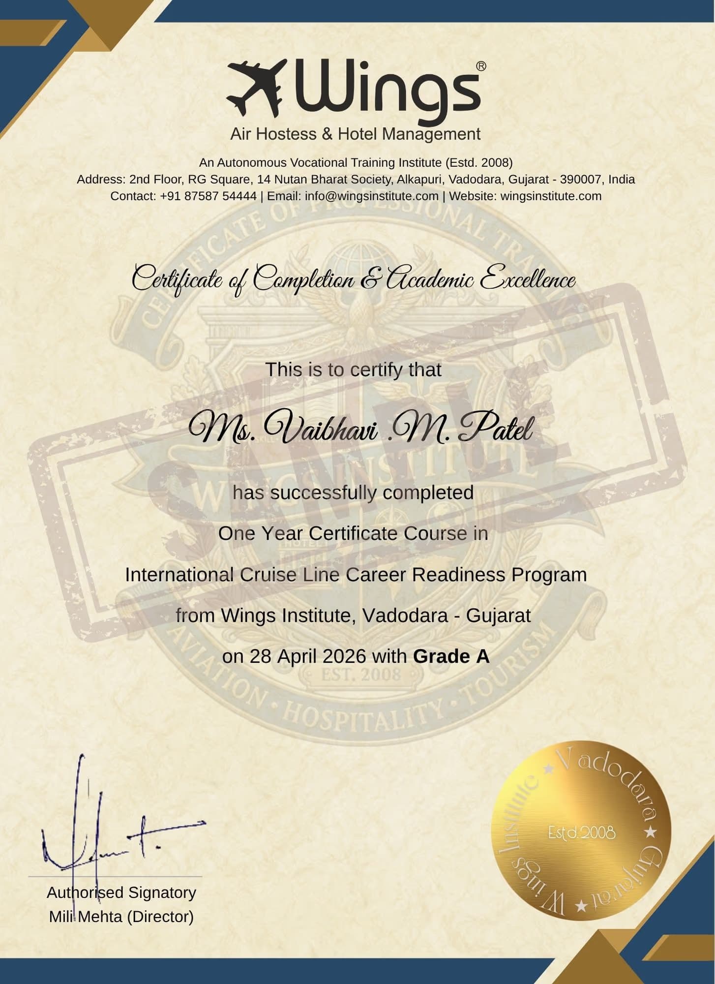 Cruise Line Training training at Wings Institute