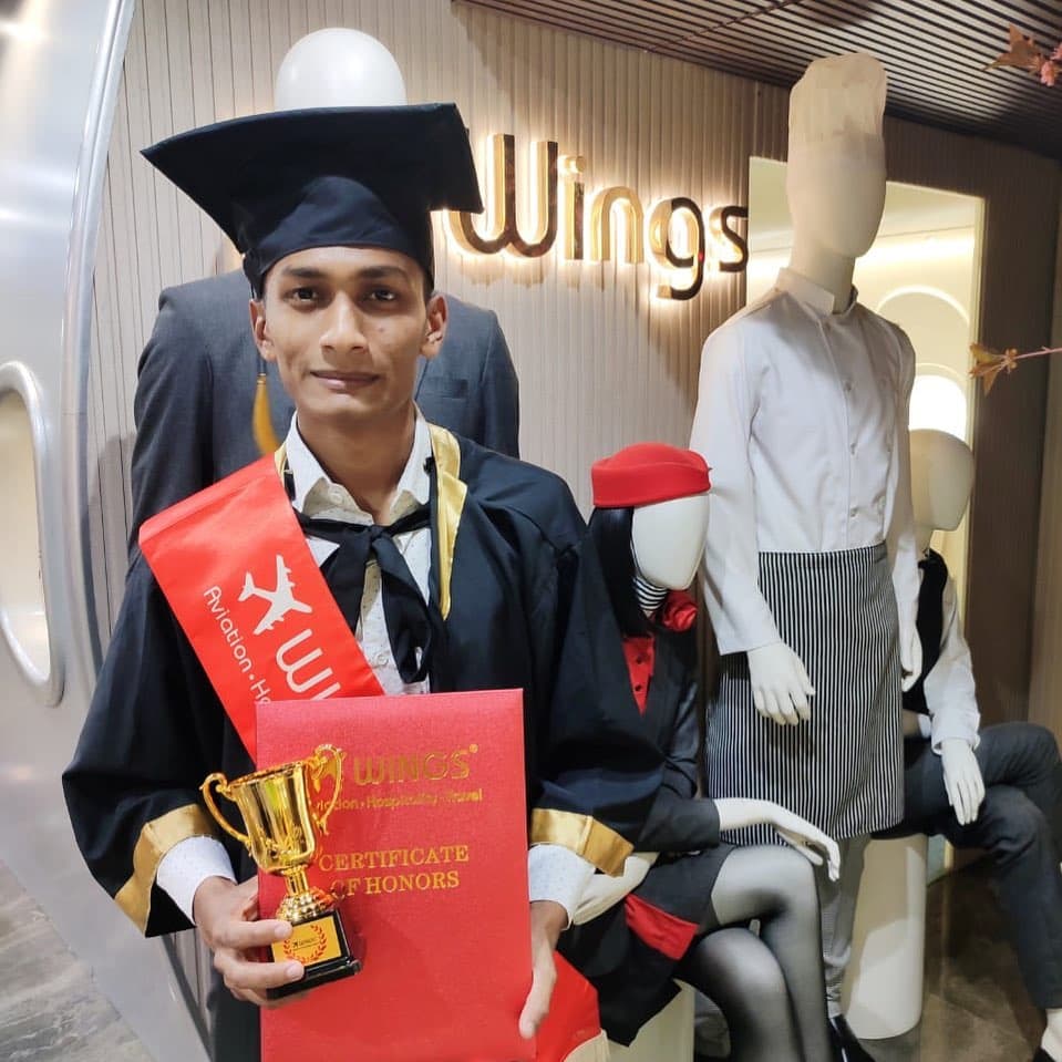 Milan Sorathiya, Wings Institute alumnus working as Ground Staff at Ahmedabad International Airport