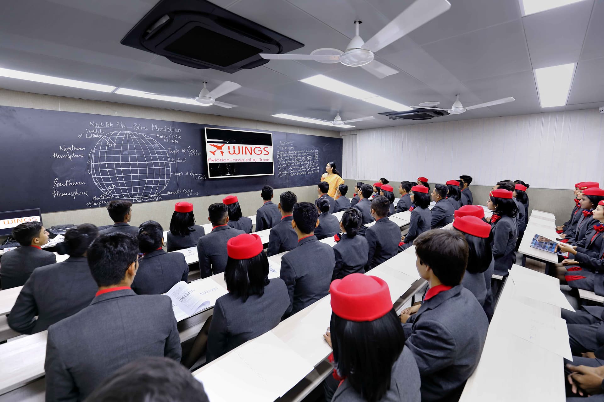 Hotel front-office PMS (Opera / IDS) training in a smart classroom at Wings Institute