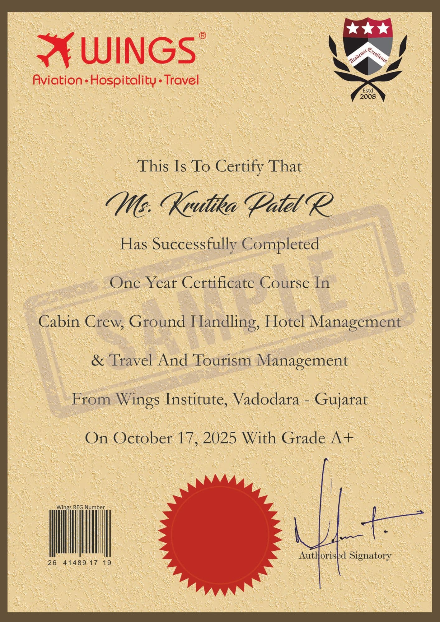 Cabin Crew, Hospitality & Travel Mgmt Certificate