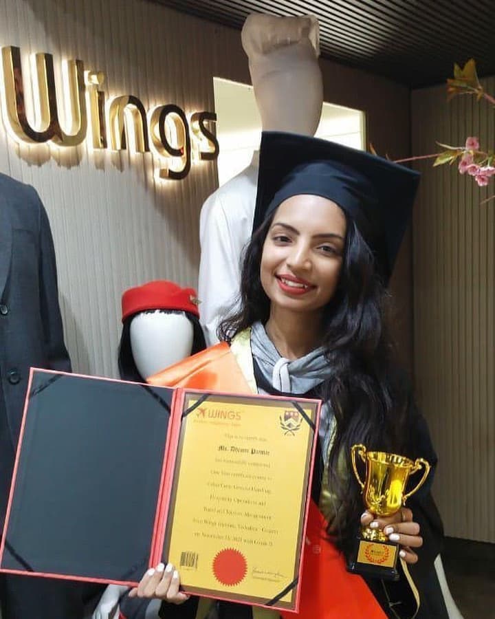 Dhrumi Parmar, Wings Institute alumnus working as Lounge Staff at Bengaluru International Airport