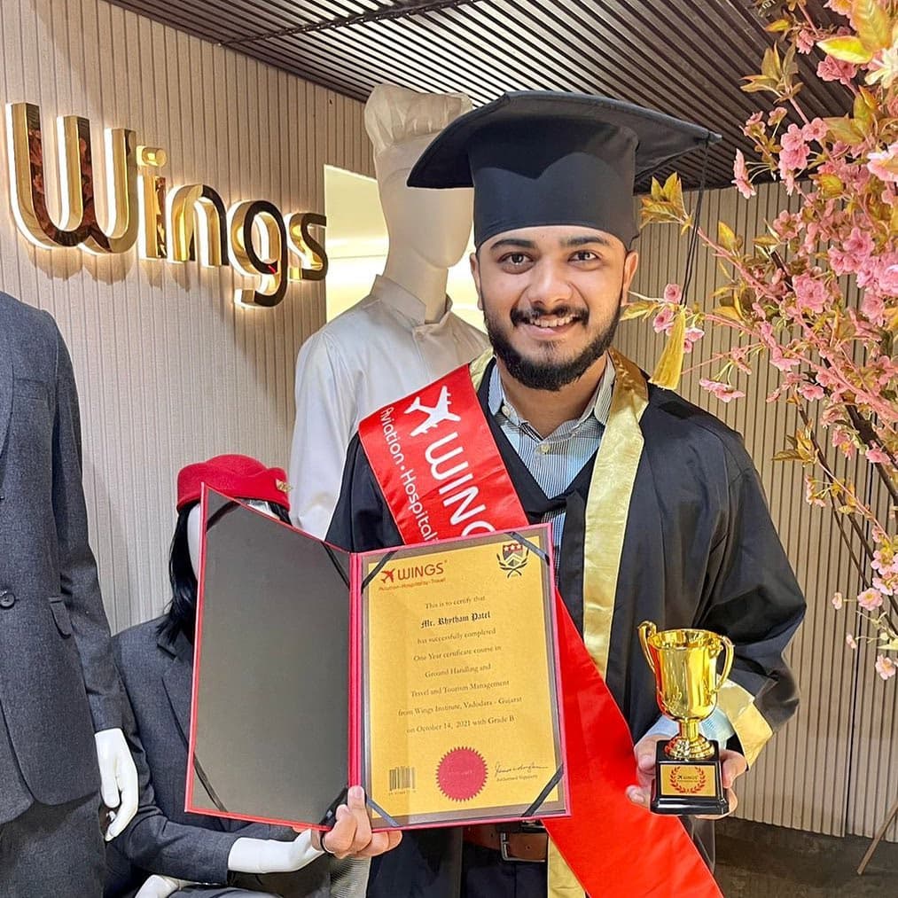 Rytham Patel, Wings Institute alumnus working as Ground Staff at Ahmedabad International Airport