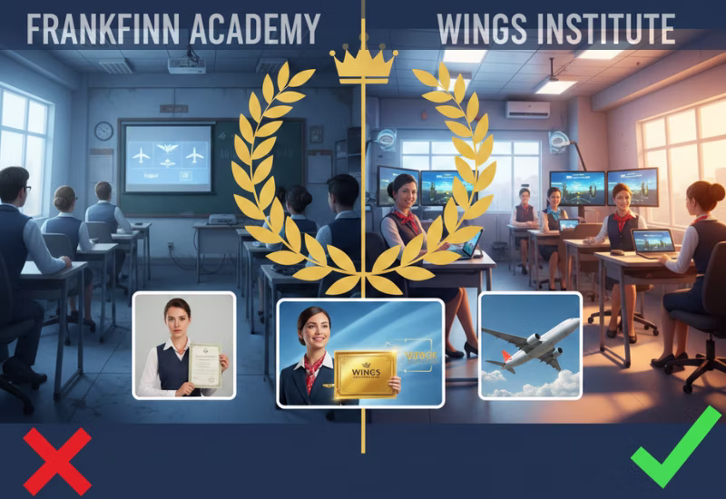 Frankfinn vs Wings Institute: An Honest Comparison for Vadodara Students | Frankfinn Vadodara Fees, Wings Institute Reviews & Complete Guide 2026 — Wings Institute Cabin Crew career guide infographic (Vadodara, Gujarat)