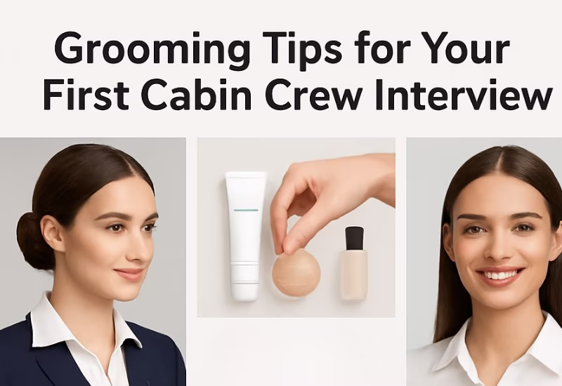Grooming Tips for Your First Cabin Crew Interview: Complete Grooming for Interview & Skin Care for Air Hostess Guide 2026 — Wings Institute Cabin Crew career guide infographic (Vadodara, Gujarat)