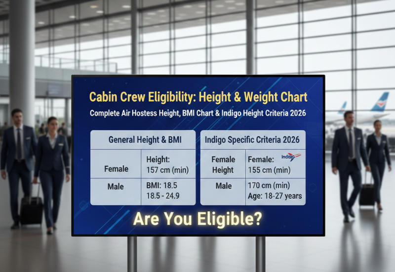 Height & Weight Chart for Cabin Crew: Are You Eligible? Complete Air Hostess Height, BMI Chart & IndiGo Height Criteria 2026 - Cabin Crew career guide from Wings Institute Vadodara Gujarat