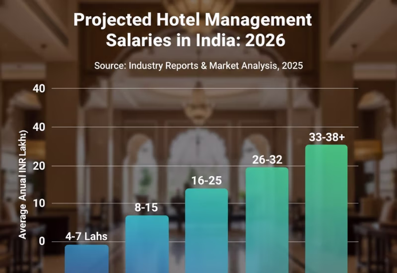 Hotel Management Salary in India: 2026 Outlook | Complete Front Office Salary & Department-Wise Earnings Guide — Wings Institute Hotel Mgmt career guide infographic (Vadodara, Gujarat)