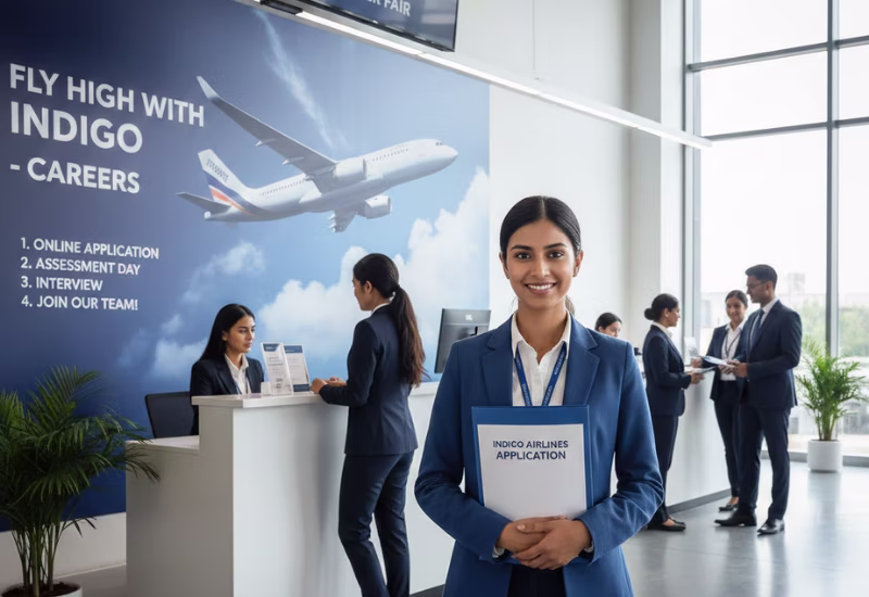 How to Get a Job at IndiGo Airlines as a Fresher: Complete IndiGo Careers & Job Vacancy Guide 2026 — Wings Institute Cabin Crew career guide infographic (Vadodara, Gujarat)