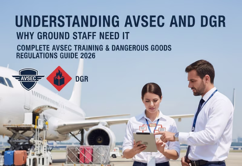 Understanding AVSEC and DGR: Why Ground Staff Need It | Complete AVSEC Training & Dangerous Goods Regulations Guide 2026 — Wings Institute Ground Staff career guide infographic (Vadodara, Gujarat)